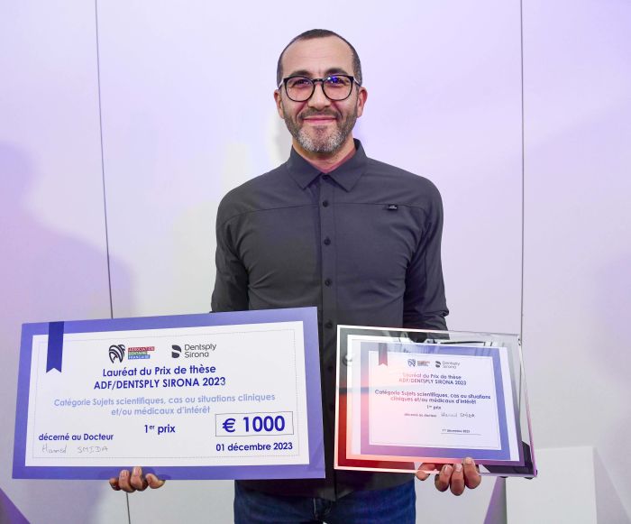 Hamed Smida, lauréat du Prix de thèse ADF Dentsply Sirona 2023 dans la catégorie "sujets scientifiques, cas ou situations cliniques et/ou médicaux d'intérêt"