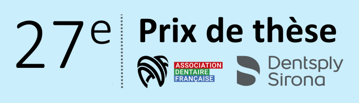 En-tête de l'affiche du 26e Prix de thèse ADF/Dentsply Sirona réalisée pour l'appel à candidature 2023 des diplômés en odontologie 2021-2022