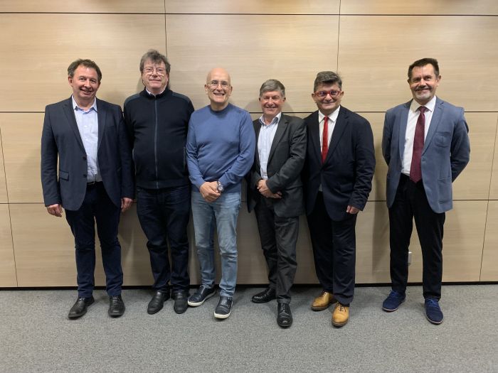 Les présidents des Commissions statutaires. De gauche à droite : Christophe Barbou, Bruno Levollant, Michel Le Gall, Marc Bouziges, Marc Sabek, Patrick Larras