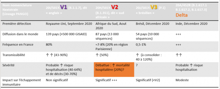 Extrait du diaporama présenté par le Prof. Yazdanpanah pour illustrer son intervention lors de la séance inaugurale du Congrès ADF 2021 sur le thème "COVID-19, bilan et perspectives : quels enseignements pour la profession dentaire ?". Représentation chronologique de l'émergence des variants de septembre à décembre 2020.